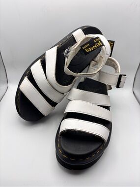 Dr. Martens White Leather Strappy Platform Sandals with Ankle Buckles